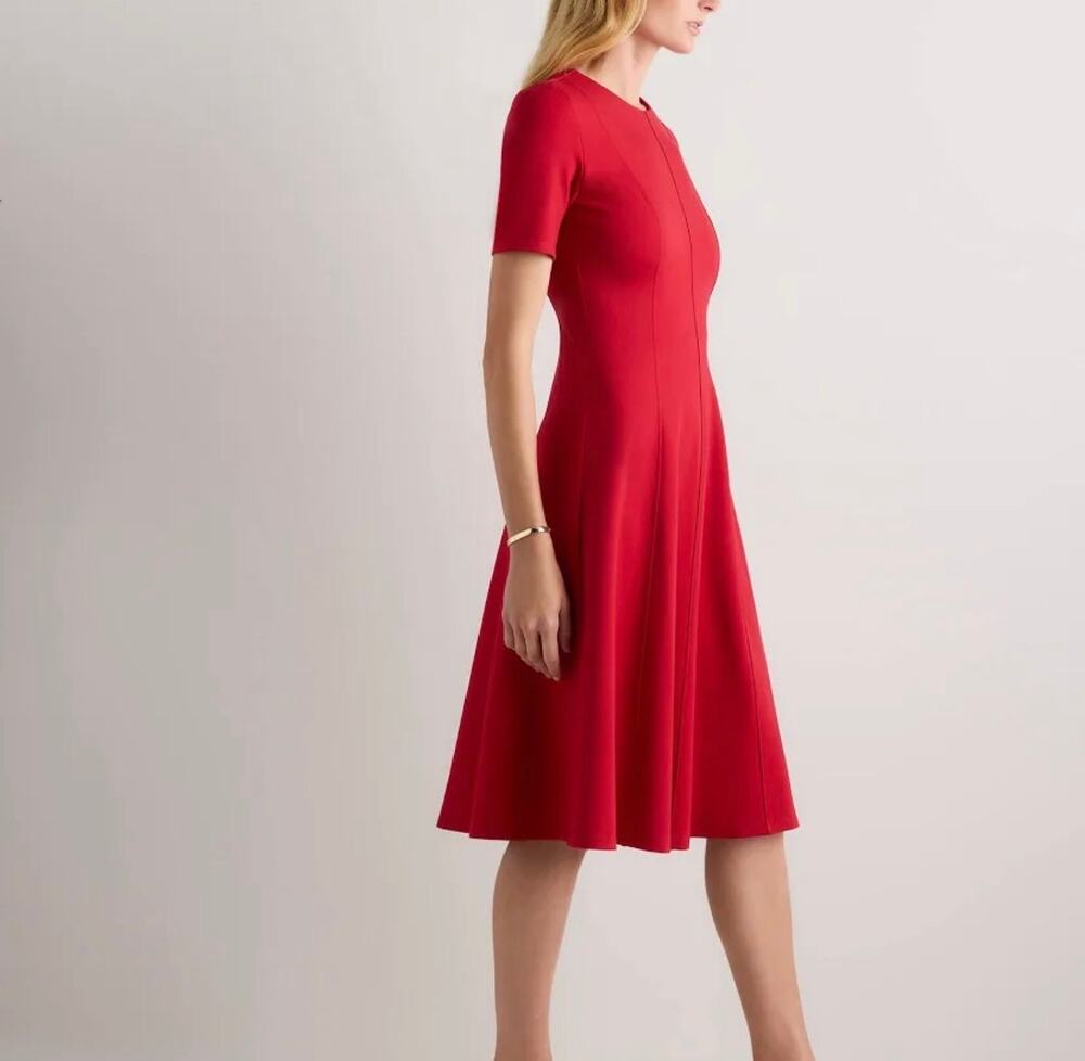 Quince Ultra-Stretch Ponte Short Sleeve Midi Dress Ruby Red Large NWT